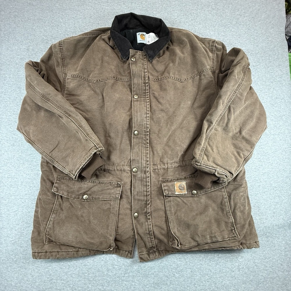 VTG Carhartt Mens XL Regular Chore Barn Coat Jacket Quilted C08CHT Brown USA
